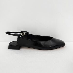 J. Crew Black Leather Square Toe Slingback Flats Ankle Strap Women's Size 9.5